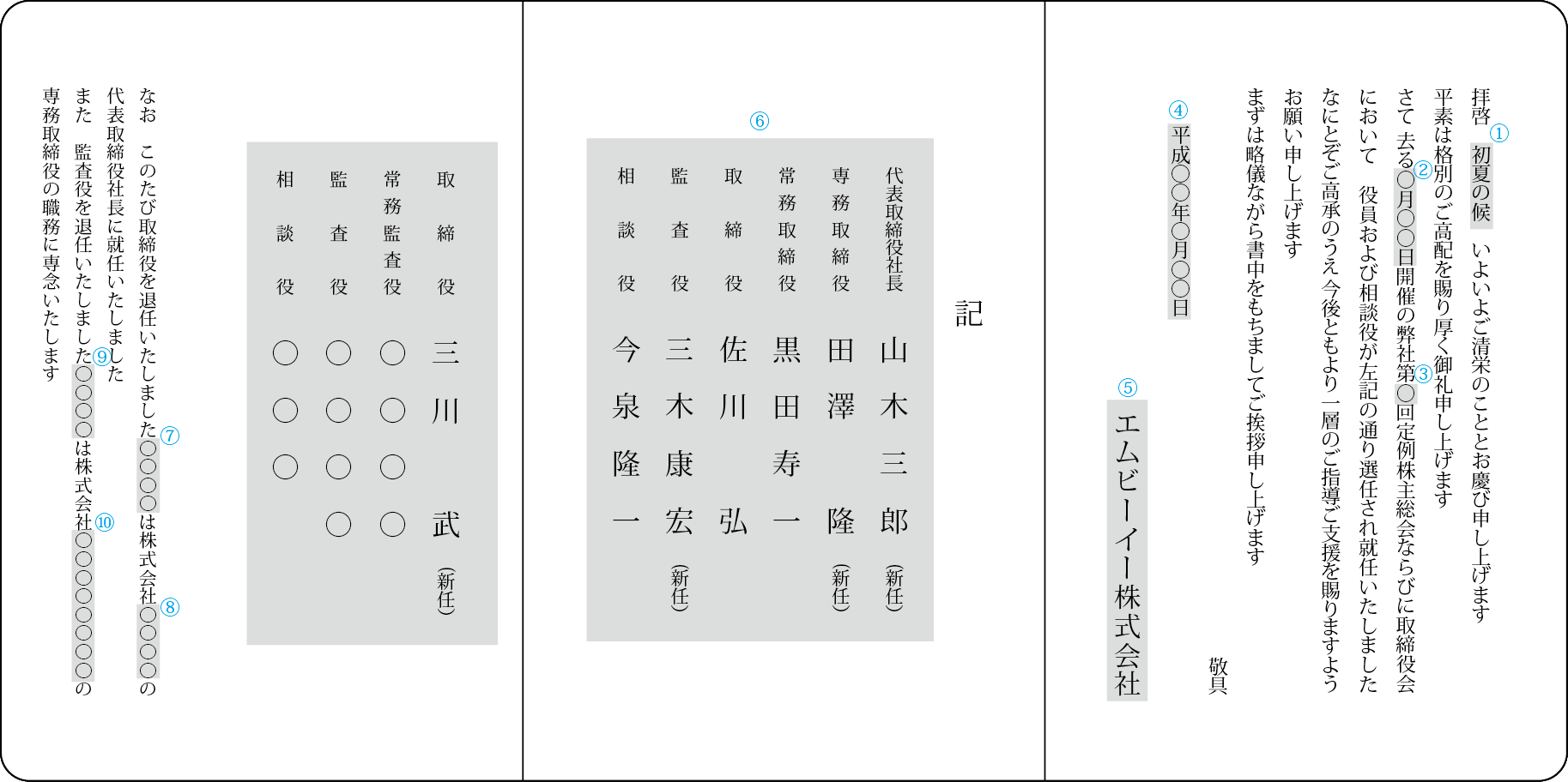 総会 選任 挨拶状 三つ折りカード 片面モノクロ 洋2封筒 激安ネット印刷 ぱっとスル